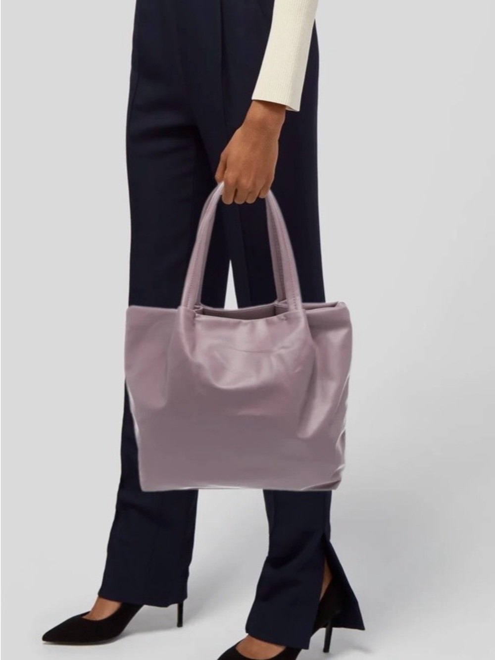 Neiman Marcus Lilac Faux Nappa Leather Top-Handle Tote